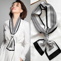 Black and white striped small silk scarf women thin narrow strip Korean version of Joker suit shirt spring and autumn thin decorative scarf hair band
