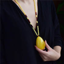  Natural non-optimized beeswax Russian material Chanterelle yellow water drop pendant Necklace Sweater chain Beeswax pendant large water drop