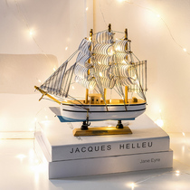 European-style small wooden boat fishing boat solid wood toy small sailboat model birthday gift boat ornaments wooden Mediterranean decoration