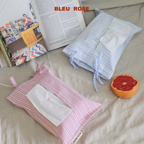 BLEU et ROSE (blue powder) original Japanese bow tissue storage bag double-layer Plaid tissue bag