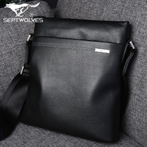 Seven wolves mens bag leather shoulder bag mens bag leather casual vertical top soft cowhide mens shoulder bag New