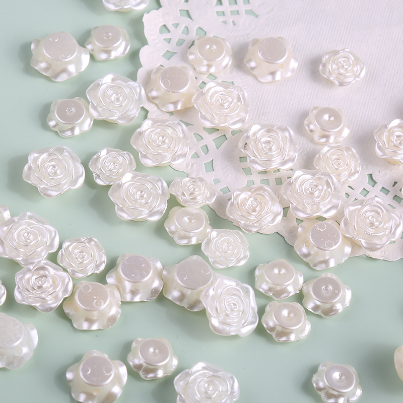 Imitation pearl beige white rose flower accessories DIY handmade cream phone case decorative hair nail clothing materials