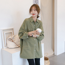 Korean fan ~ pregnant womens shirt spring and autumn coat Korean fashion casual loose lapel foreign style wearing breastfeeding coat