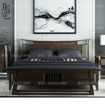 New Chinese style solid wood bed Retro Zen double bed Bed and breakfast bedroom bed model room 1 8 meters light luxury furniture customization