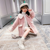 Hong Kong girls foreign style medium long woolen coat autumn and winter 2021 New Chinese children Korean doll collar coat