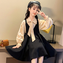  Hong Kong girls Western style fashion princess dress autumn 2021 spring and autumn new Korean version of the middle and large childrens long-sleeved dress