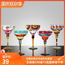 Wine glasses goblet hand-painted colored glass creative cocktail Cup Margaret bar mug