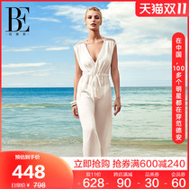 BE van der Ann de Ann Jane white conjoined beach trousers elegant stand collar design fashion atmosphere holiday leisure