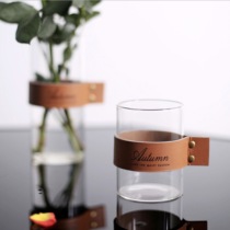 Nordic leather glass water cup glass vase creative flower tea glass hipster Cup Vase