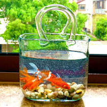 Net red creative goldfish tank living room small glass portable basket bag vase landscaping desktop ornaments Mini household