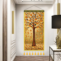  Golden fortune tree Lucky hanging painting Light luxury Chinese style entrance porch decoration tapestry Living room mid-hall painting hanging cloth