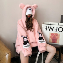 Maternity coat autumn and winter cashmere sweater new hooded plus velvet padded large size loose medium and long coat
