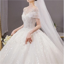 Main wedding dress 2021 new bride big tailing luxury shoulder temperament cover thick arm pregnant woman French small man