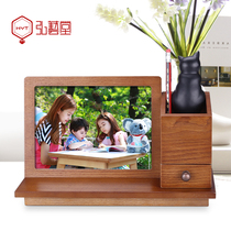 Retro wooden creative 7 inch photo frame with pen holder storage table European Childrens Memorial ornaments Square