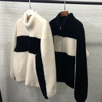 Imported wool particles sheep shearing composite fur one handsome mens stand collar lamb hair contrast color fur coat