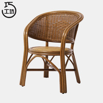 Simple Chinese rattan chair back chair leisure chair home balcony single rattan old office chair value old man