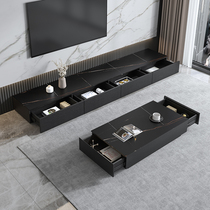 Rock board TV cabinet coffee table combination simple modern Nordic small apartment living room minimalist black 2 m floor landing