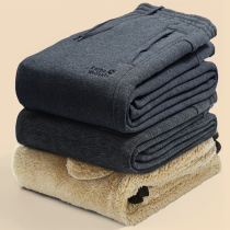 Plus velvet sweatpants mens winter loose thick straight cashmere fat dad middle-aged casual long guard pants