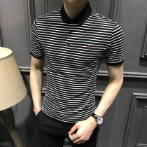 2021 New stripe polo shirt mens slim summer Men half sleeve lapel high end T-shirt business short sleeve mens