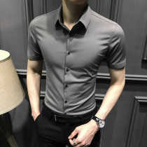 2021 new high-end shirt mens short-sleeved summer non-ironing summer ice silk mens shirt slim half-sleeve thin inch