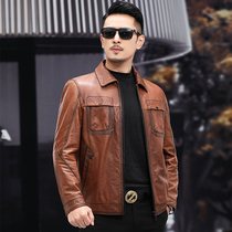 Haining new leather leather mens head layer oil wax calf leather jacket slim lapel short trend coat 2021