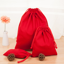 Customizable thick red canvas corset pocket happy bag drawstring cloth bag gift storage bag wedding gift bag