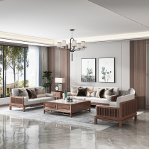 New Chinese style sofa combination Zen solid wood furniture log color club black gold wood sofa model room living room sofa