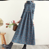 Sushang brand womens flagship store literary retro style floral dress lace side long waist slim long skirt