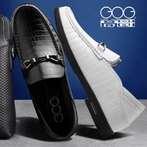 Gao Ge inner 6cm mens shoes mens autumn and winter leather casual leather shoes White one pedal lazy Bean shoes