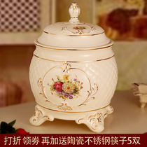 European ceramic rice tank rice storage box 10kg kg household kitchen with lid storage flour household rice altar