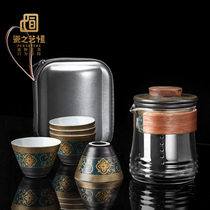 Ancient wind a pot of five cups ceramic fast guest Cup outdoor pot portable small set of travel tea set
