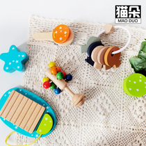 Newborn baby holding hand to play with wooden hand rattle ringing board large children Wood 0~1 year old educational toy environmental protection