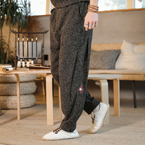 Chinese style linen pants cotton linen mens pants retro closing Haren pants bunch feet loose size casual wide leg trousers