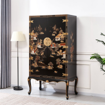 Neoclassical Chinese hand-painted shoe cabinet Dining side cabinet Entrance cabinet locker decorative cabinet Solid wood camphor wood wardrobe