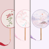 Ancient style fan group fan Chinese style dance Summer classical costume Childrens Hanfu womens long handle tassel small round fan