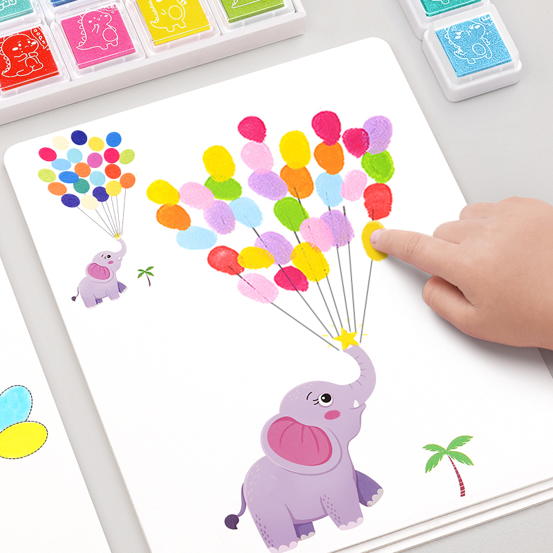 子供の指の絵の本落書きクリエイティブ赤ちゃん指紋点描顔料非毒性幼稚園ポータブルインクパッドセット