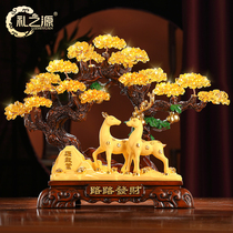 The source of the gift of the yellow crystal rich tree to the deer lucky ornaments home living room wine cabinet decorations moved to the new home gifts