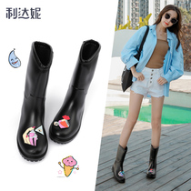 Jelly rain shoes womens fashion style outside the tube rubber shoes non-slip Korean version of overshoes car wash work shoes rain boots waterproof