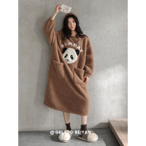 Beyan pajamas female autumn and winter coral velvet cute cartoon girl long nightgown warm lamb cashmere home clothes