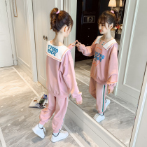 Girls spring clothing online red suit 2022 new Korean version of the Korean Air Childrens clothes girls clothing and clothing wave movement Two sets