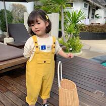 Female baby straps pants Spring and Autumn New Korean casual small children thin yellow sports pants boys suspenders tide