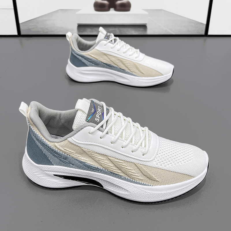 Men's shoes 2023 new summer breathable fly woven mesh surface running, sports, leisure, men's height increasing small white trendy shoes autumn