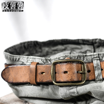 Make Old Wind Pants With American Retro Handmade Men Leather Strap Head Layer Pure Cow Leather Copper Button Jeans Genuine Leather Belt