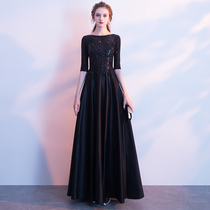 High-end atmospheric evening dress dress dress women 2021 New temperament banquet dress black long host performance