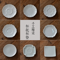 Jingdezhen Handmade shadow green ceramic tea tray creative cup holder kung fu tea ceremony tea set coaster insulation mat tea accessories