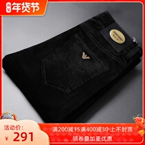 Autumn and winter mens Korean version of slim pure black corduroy casual pants mens small straight stretch stripies