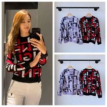 Korean golf Womens sweater windproof and warm wool blend round neck lettering Korean golf sweater