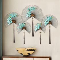 New Chinese wrought iron fan wall decoration wall hanging three-dimensional wall decoration creative living room porch background wall decoration pendant