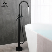 Shengxue copper bathtub faucet floor-standing hot and cold water shower set with tank side column basin wooden barrel black shower