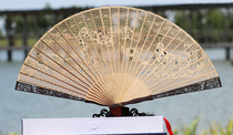 Chinese style purple sandalwood folding fan womens style antique gift sandalwood fan ornaments Suzhou hollow carved sandalwood fan